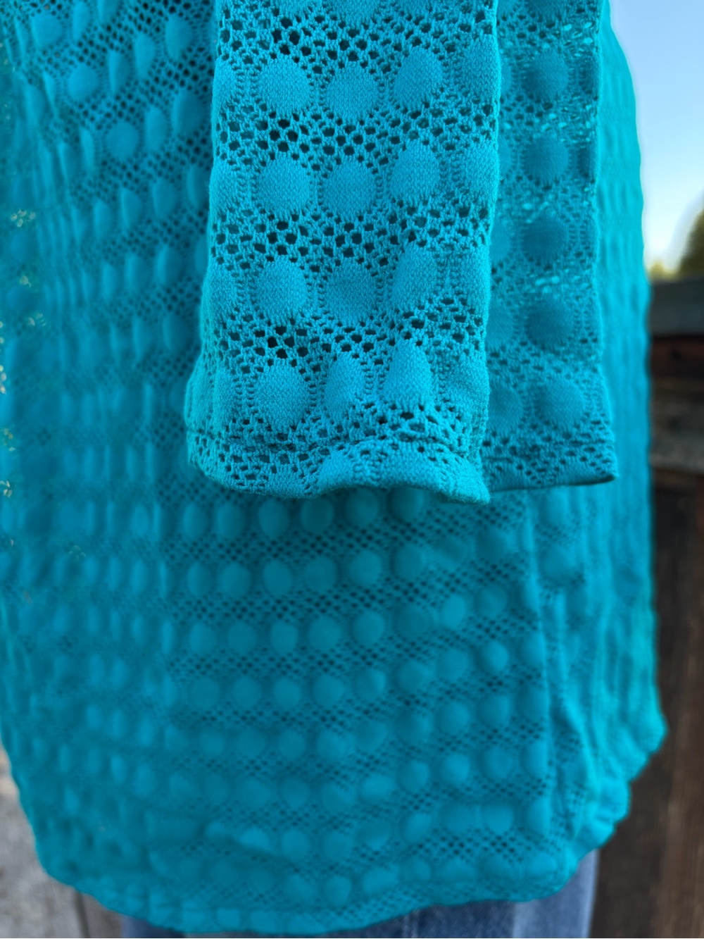 Jantzen Teal Crochet Eyelet Swimsuit Coverup Women’s Size L Boho Chic Fairycore - Picture 11 of 16